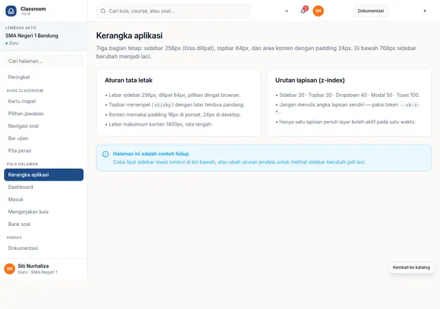Pratinjau halaman Kerangka aplikasi