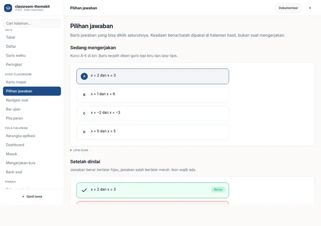 Pratinjau halaman Pilihan jawaban