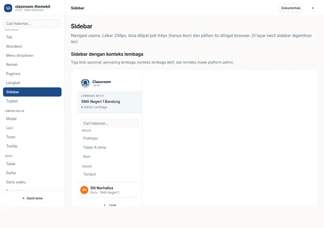 Pratinjau halaman Sidebar