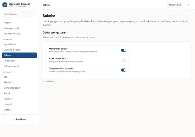 Pratinjau halaman Sakelar
